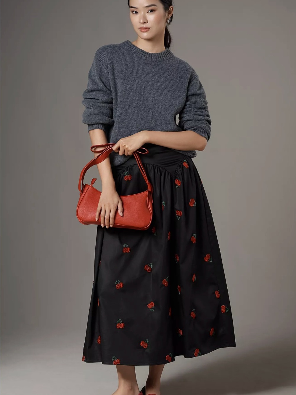 NWT Anthropologie Avec Les Filles Cherry Applique Midi Skirt Size Small